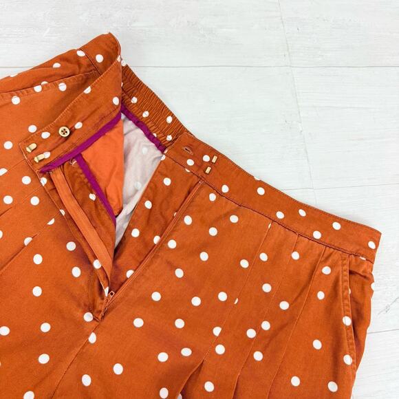 Anthropologie Isobel Polka Dot Pleated Culottes Large Wide Leg Pants Rust Orange - Picture 8 of 16